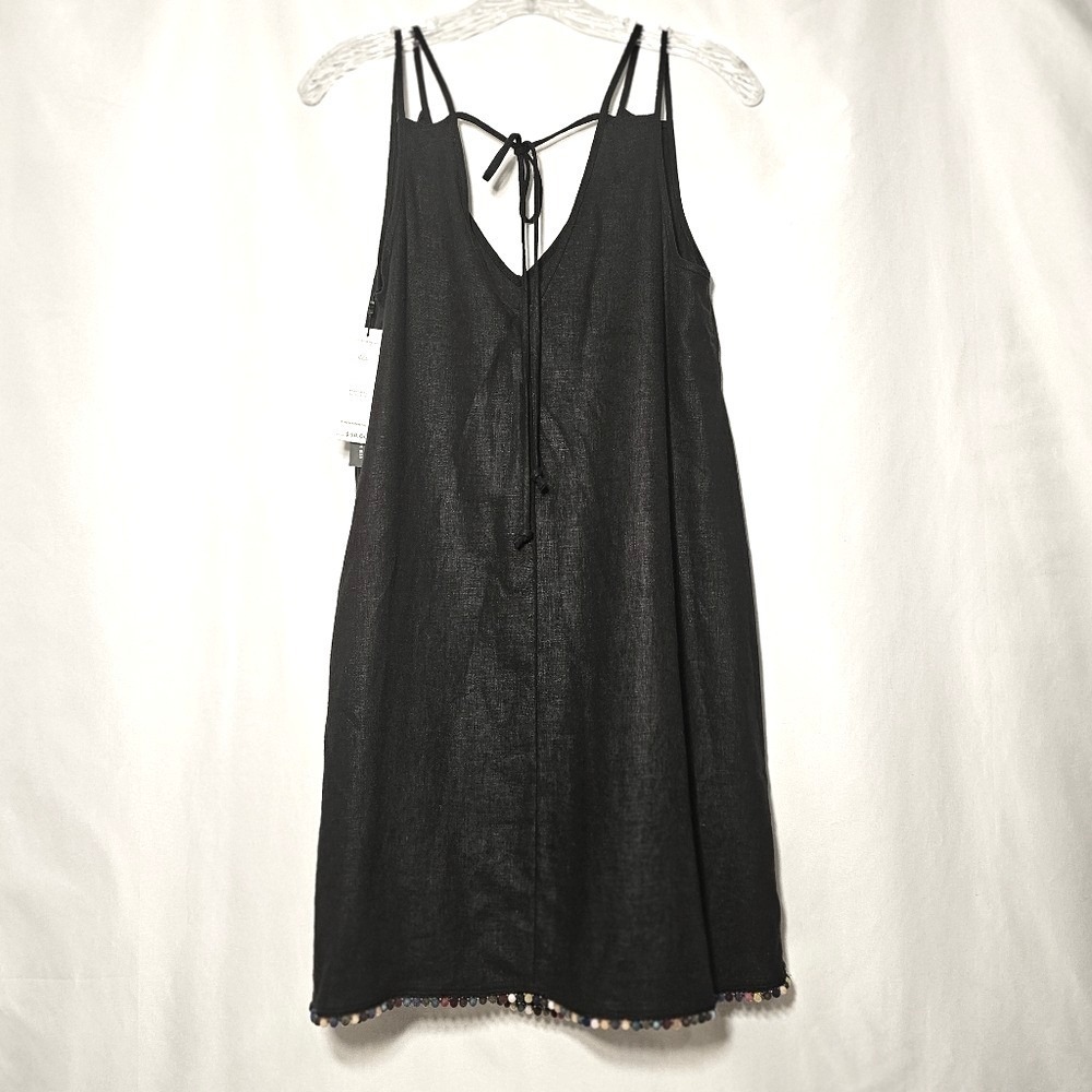 BCBGeneration Womens Black Linen Blend Sleeveless Mini Dress Beach Cover-up - Picture 4 of 8